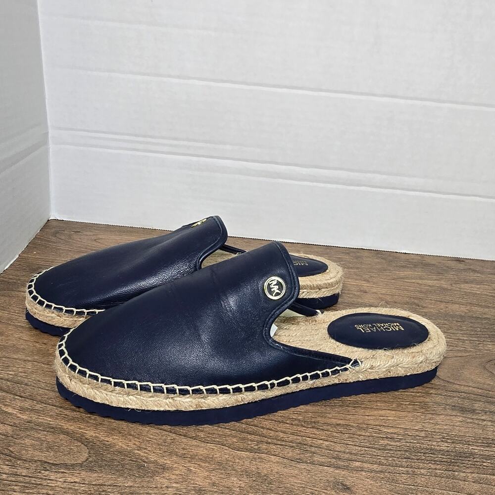 Michael Kors Navy Leather Espadrille Mules sz 8
